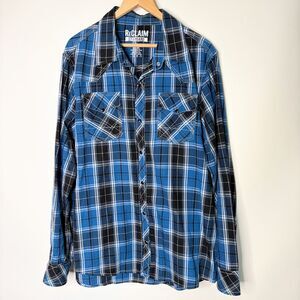 Reclaim Standard Pearl Snap Plaid Long Sleeve Contrast Stitch Western Men XL